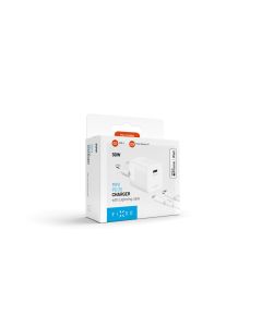 Set síťové nabíječky FIXED Mini s USB-C výstupem a USB-C/Lightning kabelu, podpora PD, 1.2 metr, MFI, 30W, bílý