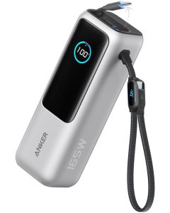 Anker Powerbanka/ 25000mAh/ 165W/ integrovaný USB-C a zasouvací kabel/ stříbrná