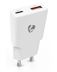 NEDIS síťová nabíječka/ 30 W/ PD 3.0/ rychlé nabíjení/ 1.5 / 2.0 / 2.22 / 3.0 A/ USB-A/ USB-C/ bílá