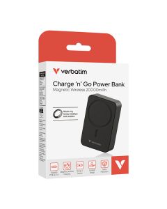 Verbatim, power banka s bezdrátovým nabíjením, 5V, nabíjení telefonu, 32223, 20000mAh, magnetické připevnění, Černá