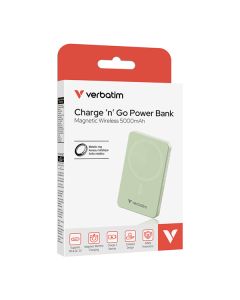 Verbatim, power banka s bezdrátovým nabíjením, 5V, nabíjení telefonu, 32226, 5000mAh, magnetické připevnění, zelená
