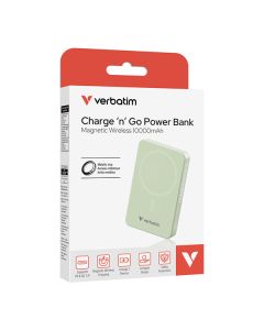 Verbatim, power banka s bezdrátovým nabíjením, 5V, nabíjení telefonu, 32228, 10000mAh, magnetické připevnění, Zelená