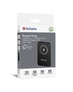Verbatim, power banka s bezdrátovým nabíjením, 5V, nabíjení telefonu, 32245, 10 000mAh, magnetické připevnění, černá