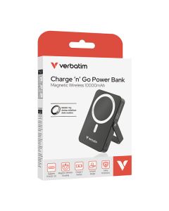 Verbatim, power banka s bezdrátovým nabíjením, 5V, nabíjení telefonu, 32264, 10 000mAh, magnetické připevnění, černá