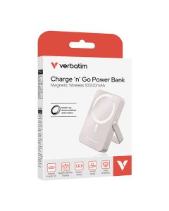 Verbatim, power banka s bezdrátovým nabíjením, 5V, nabíjení telefonu, 32267, 10 000mAh, magnetické připevnění, růžová