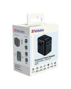 Verbatim, Cestovní adaptér univerzální World-to-World UTA-02 USB-A, USB-C, černý, 20 W