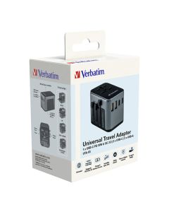 Verbatim, Cestovní adaptér univerzální World-to-World UTA-03 USB-A, USB-C, černý, 30 W