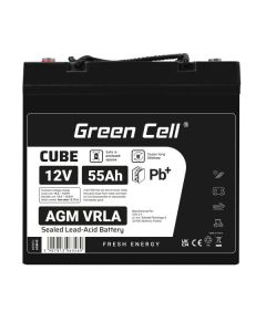 Green Cell CUBE AGM IP54 12V 55Ah VRLA baterie Gel deep cycle skůtr sekačka loď barge sekačka traktor fishing loď