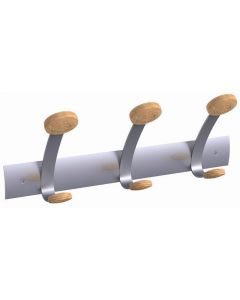 Věšák, na stěnu, kovový, 3 dřevěné háčky, ALBA, stříbrný