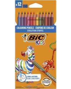 Pastelky "Evolution Stripes", 12 různých barev, šestihranné, BIC KIDS 9505222