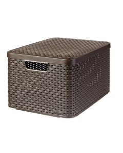 Košík, umělý ratan, čokoládově hnědá, 30 l, s víkem, CURVER 205861