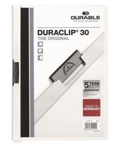 Desky s rychlovazačem "DURACLIP® 30", bílá, s klipem, A4, DURABLE