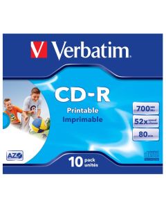 Verbatim CD-R, 43325, AZO Wide Inkjet Printable, 10-pack, 700MB, 52x, 80min., 12cm, jewel box, pro archivaci dat