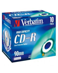 Verbatim CD-R, 43428, High Capacity, 10-pack, 800MB, 40x, 90min., 12cm, bez možnosti potisku, jewel box, pro archivaci dat