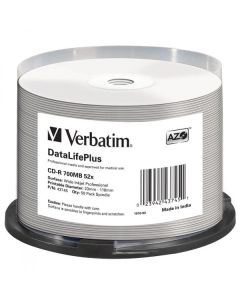 Verbatim CD-R, 43745, DataLifePlus Wide Inkjet Printable, 50-pack, 700MB, 52X, 80min., 12cm, spindle, pro archivaci dat