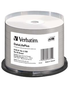 Verbatim DVD-R, DataLifePlus Wide Thermal Printable - No ID Brand, 43755, 4.7GB, 16x, spindle, 50-pack, 12cm, pro archivaci dat
