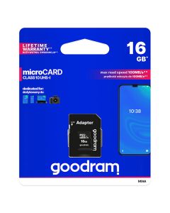 Goodram paměťová karta Micro Secure Digital Card, 16GB, micro SDHC, M1AA-0160R12, UHS-I U1 (Class 10), s adaptérem