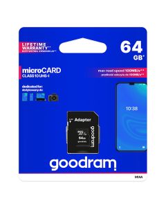 Goodram paměťová karta Micro Secure Digital Card, 64GB, micro SDXC, M1AA-0640R12, UHS-I U1 (Class 10), s adaptérem