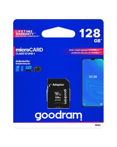 Goodram paměťová karta Micro Secure Digital Card, 128GB, micro SDXC, M1AA-1280R12, UHS-I U1 (Class 10), s adaptérem