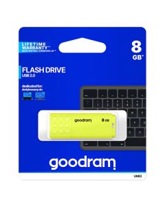 Goodram USB flash disk, USB 2.0, 8GB, UME2, žlutý, UME2-0080Y0R11, USB A, s krytkou