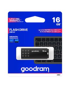 Goodram USB flash disk, USB 3.0, 16GB, UME3, černý, UME3-0160K0R11, USB A, s krytkou