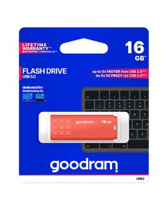 Goodram USB flash disk, USB 3.0, 16GB, UME3, oranžový, UME3-0160O0R11, USB A, s krytkou