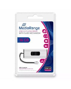 MediaRange USB flash disk, USB USB 3.0 (3.2 Gen 1), 16GB, stříbrný, MR915, USB A, s poutkem, vysouvací, DOPRODEJ