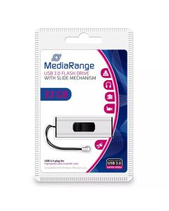 MediaRange USB flash disk, USB USB 3.0 (3.2 Gen 1), 32GB, stříbrný, MR916, USB A, s poutkem, vysouvací