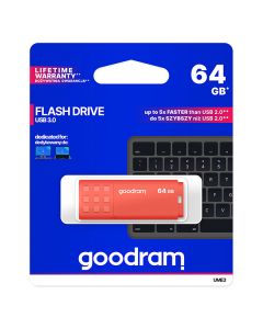 Goodram USB flash disk, USB 3.0, 64GB, UME3, oranžový, UME3-0640O0R11, USB A, s krytkou