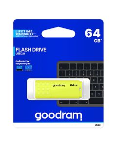Goodram USB flash disk, USB 2.0, 64GB, UME2, žlutý, UME2-0640Y0R11, USB A, s krytkou