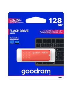 Goodram USB flash disk, USB 3.0, 128GB, UME3, oranžový, UME3-1280O0R11, USB A, s krytkou