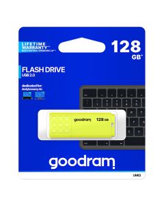 Goodram USB flash disk, USB 2.0, 128GB, UME2, žlutý, UME2-1280Y0R11, USB A, s krytkou