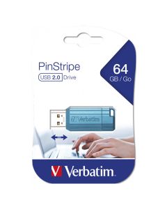 Verbatim USB flash disk, USB 2.0, 64GB, PinStripe, Store N Go, modrý, 49961, USB A, s výsuvným konektorem