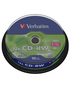 Verbatim CD-RW, 43480, SERL Scratch Resistant, 10-pack, 700MB, 12x, 80min., 12cm, bez možnosti potisku, cake box, pro archivaci da