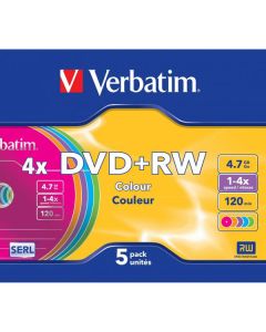 Verbatim DVD+RW, Colour, 43297, 4.7GB, 4x, slim box, 5-pack, bez možnosti potisku, 12cm, pro archivaci dat