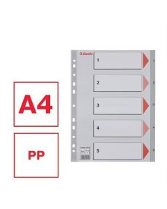 Rejstříky, šedá, A4, plast, 1-5, ESSELTE