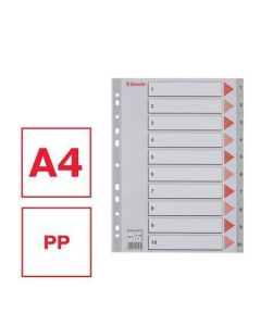 Rejstříky, šedá, A4, plast, 1-10, ESSELTE
