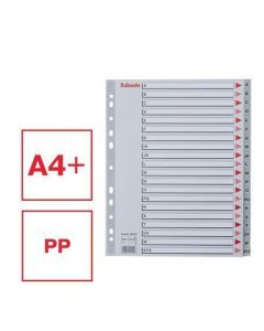 Barevné rejstříky, šedá, A4 Maxi, plast, A-Z, ESSELTE
