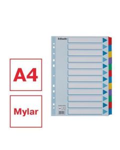 Zesílené rejstříky "Mylar", mix barev, karton, A4, 12 dílů, ESSELTE