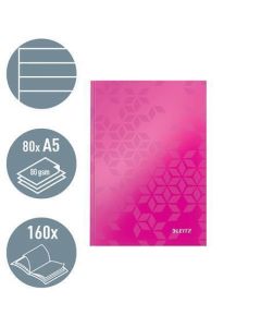 Zápisník "Wow", růžová, linkovaný, A5, 80 listů, s tvrdými deskami, LEITZ