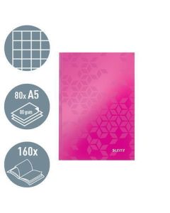 Zápisník "Wow", růžová, čtverečkovaný, A5, 80 listů, s tvrdými deskami, LEITZ