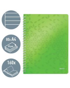 Spirálový sešit "Wow", zelená, linkovaný, A4, 80 listů, LEITZ