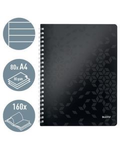 Spirálový sešit "Wow", černá, linkovaný, A4, 80 listů, LEITZ