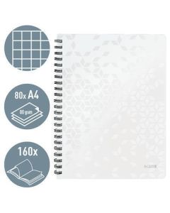 Spirálový sešit "Wow", bílá, čtverečkovaný, A4, 80 listů, LEITZ