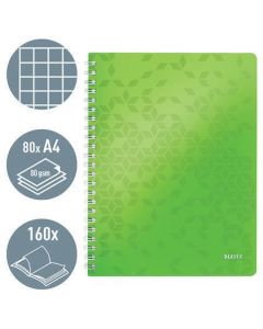 Spirálový sešit "Wow", zelená, čtverečkovaný, A4, 80 listů, LEITZ