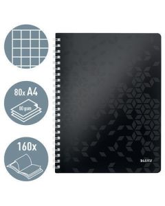 Spirálový sešit "Wow", černá, čtverečkovaný, A4, 80 listů, LEITZ
