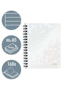 Spirálový sešit "Wow", bílá, linkovaný, A5, 80 listů, LEITZ