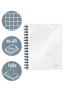 Spirálový sešit "Wow", bílá, čtverečkovaný, A5, 80 listů, LEITZ