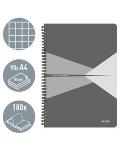 Blok "Office", šedá, drátěná kroužková vazba, A4, čtverečkovaný, 90 listů, laminovaný povrch, LEITZ
