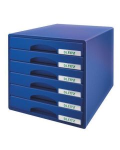 Zásuvkový box "Plus", modrá, plast, 6 zásuvek, LEITZ